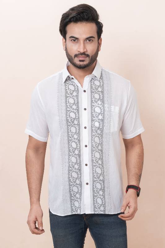 Gray Shade White Muslin Cotton Shirt
