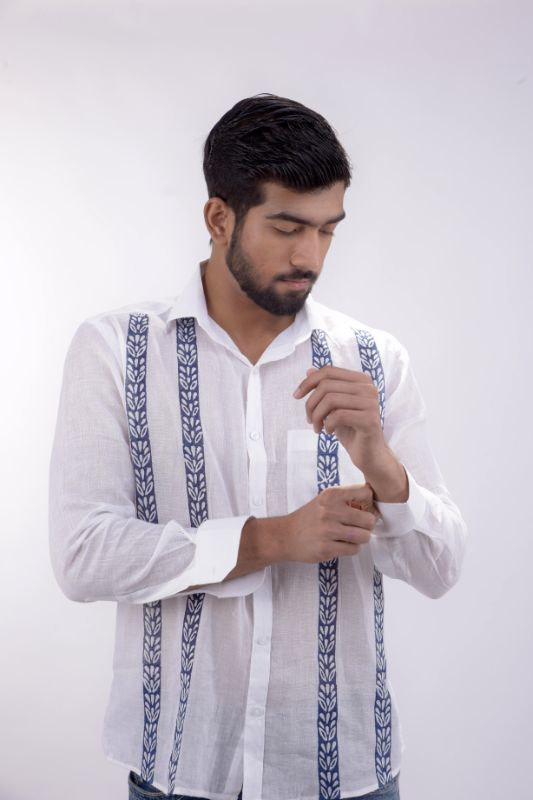 Blue Spring White Muslin Cotton Shirt