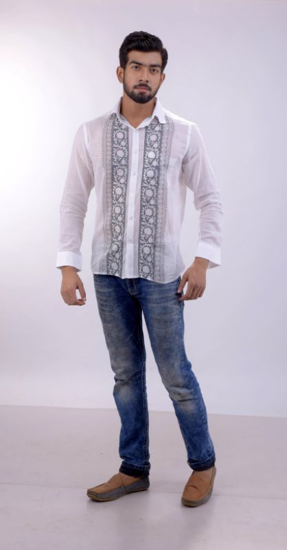 Blue Spring White Muslin Cotton Shirt