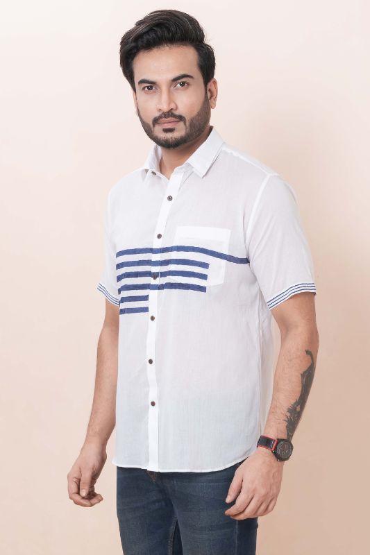 BLUE STRIPES White Muslin Cotton Shirt