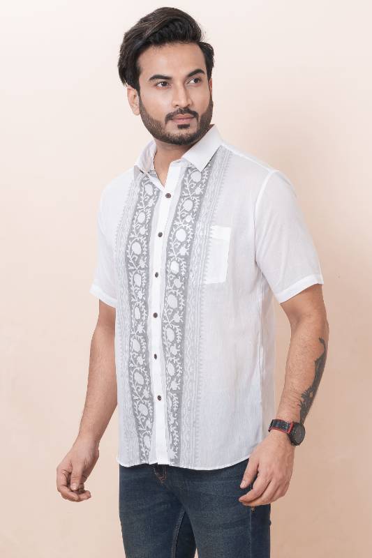 Gray Shade White Muslin Cotton Shirt