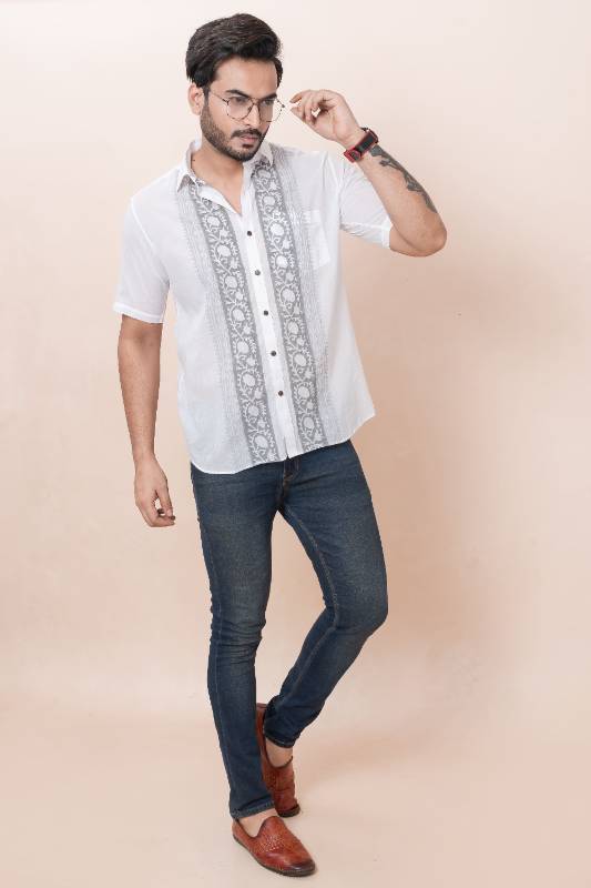 Gray Shade White Muslin Cotton Shirt