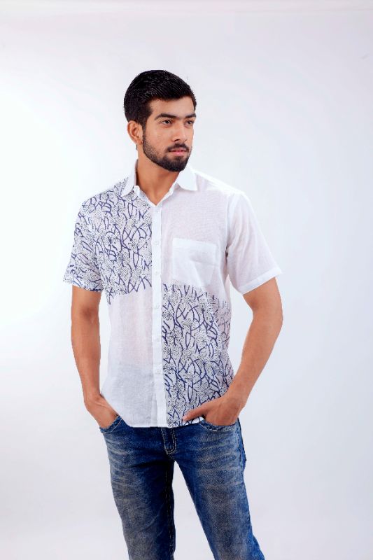 Blue Forest White Muslin Cotton Shirt
