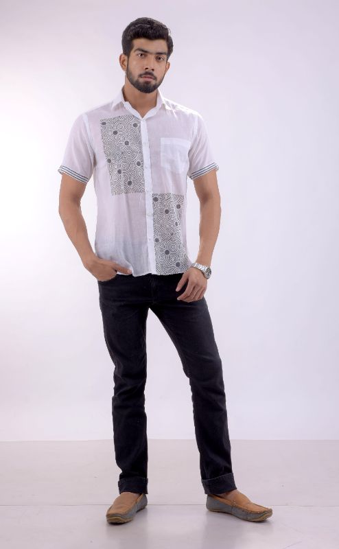 Grey Puzzle White Muslin Cotton Shirt
