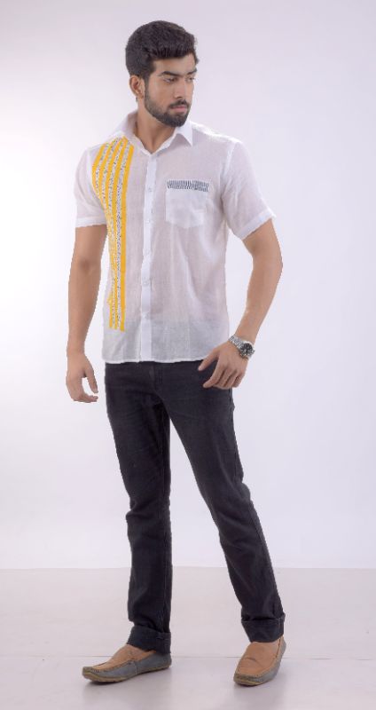 Golden Blue White Muslin Cotton Shirt