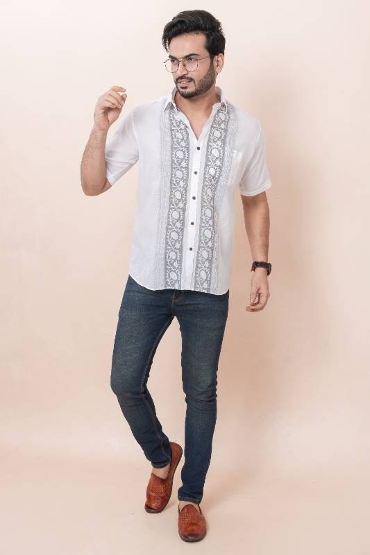 Gray Shade White Muslin Cotton Shirt