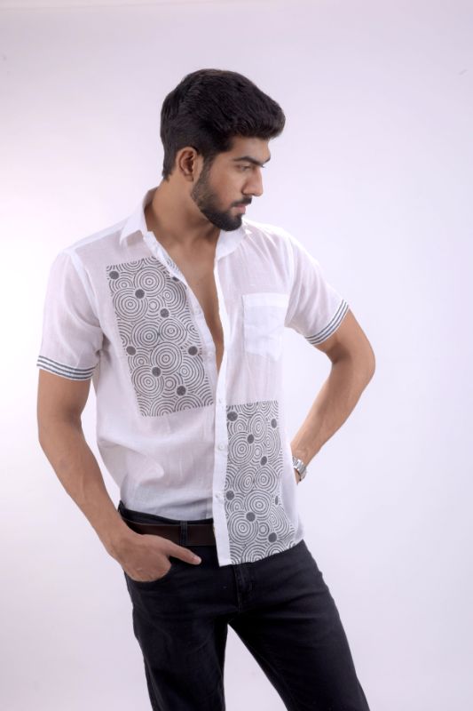 Grey Puzzle White Muslin Cotton Shirt