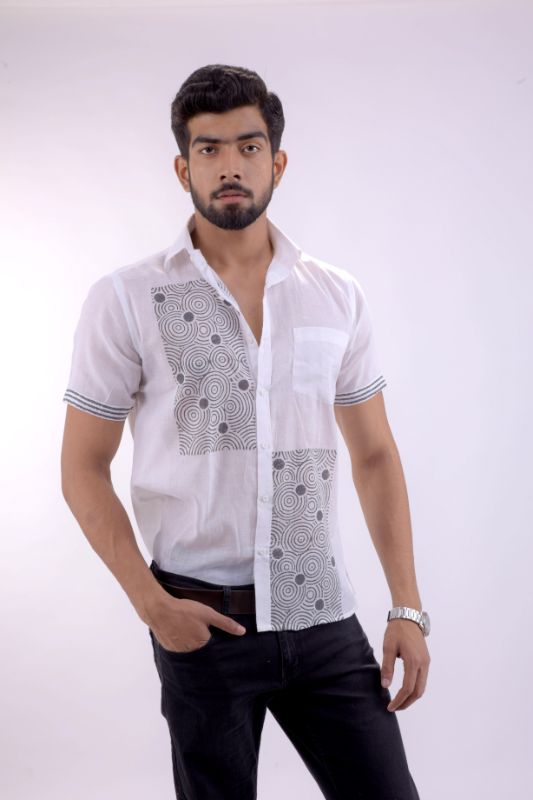 Grey Puzzle White Muslin Cotton Shirt