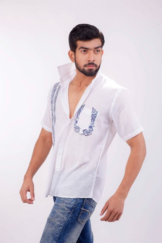 Blue Lever White Muslin Cotton Shirt