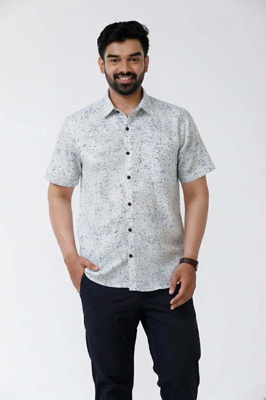 Coir Print White Muslin Cotton Shirt