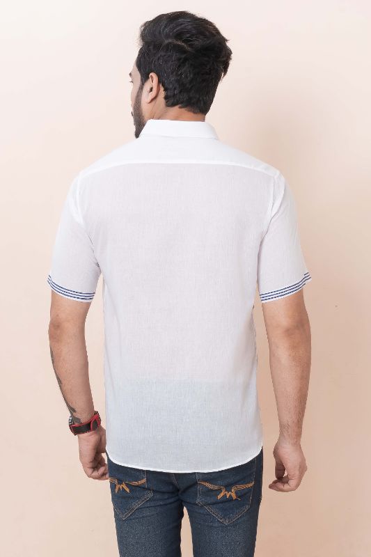 BLUE STRIPES White Muslin Cotton Shirt