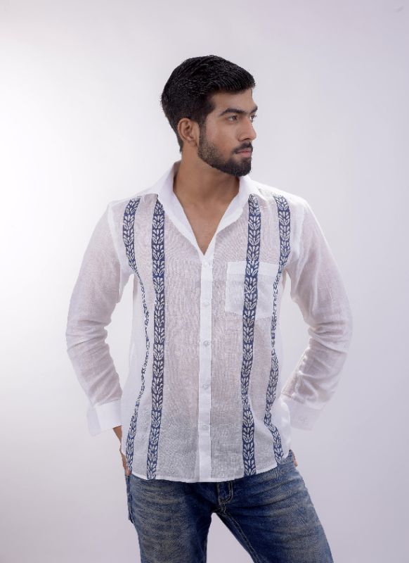 Blue Spring White Muslin Cotton Shirt