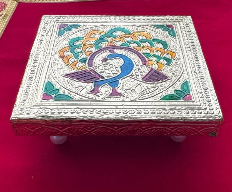 Handicraft Wooden Puja Choki/Chaurang. 4x4 inch