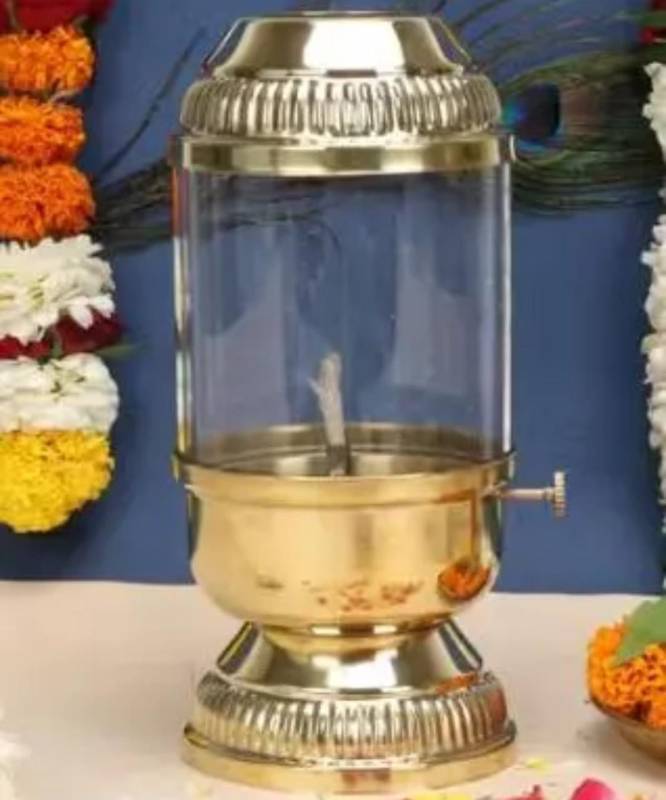 Akhand Diya 01- Glass and Golden Top