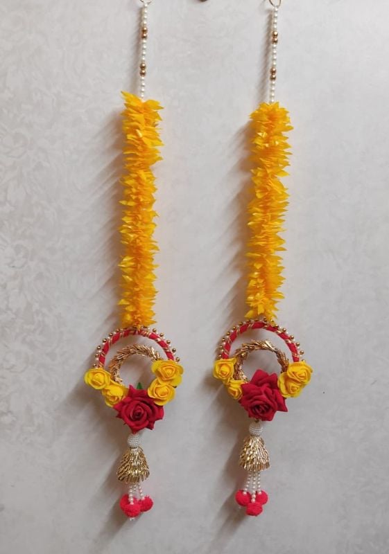 PB 113 Yellow Gajra and Rose Latkan (PAIR)