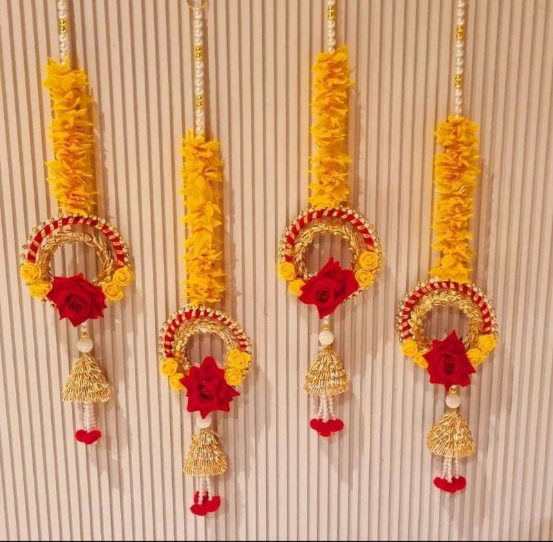 PB 113 Yellow Gajra and Rose Latkan (PAIR)