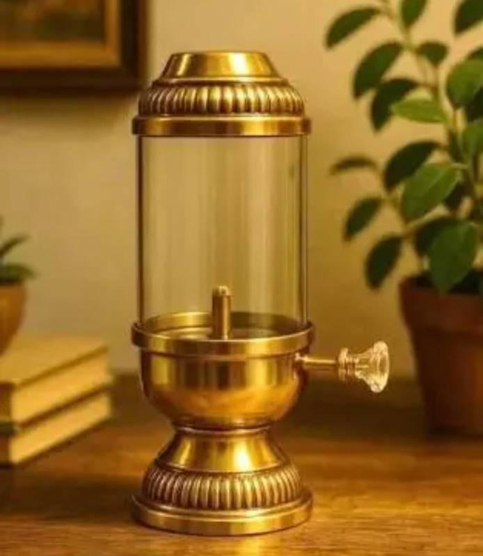 Akhand Diya 02- Glass and Golden Top