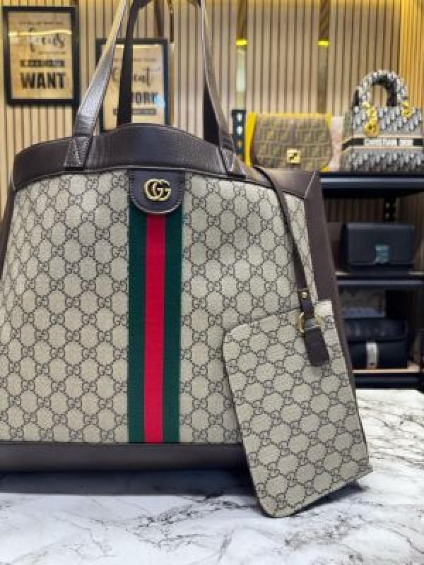 Gucci Canvas Leather Tote with Pouch & Dust Bag