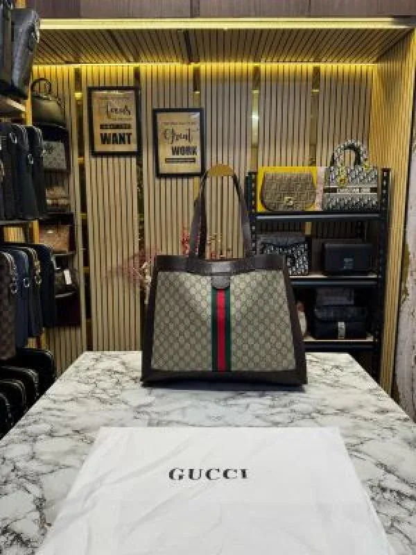 Gucci Canvas Leather Tote with Pouch & Dust Bag