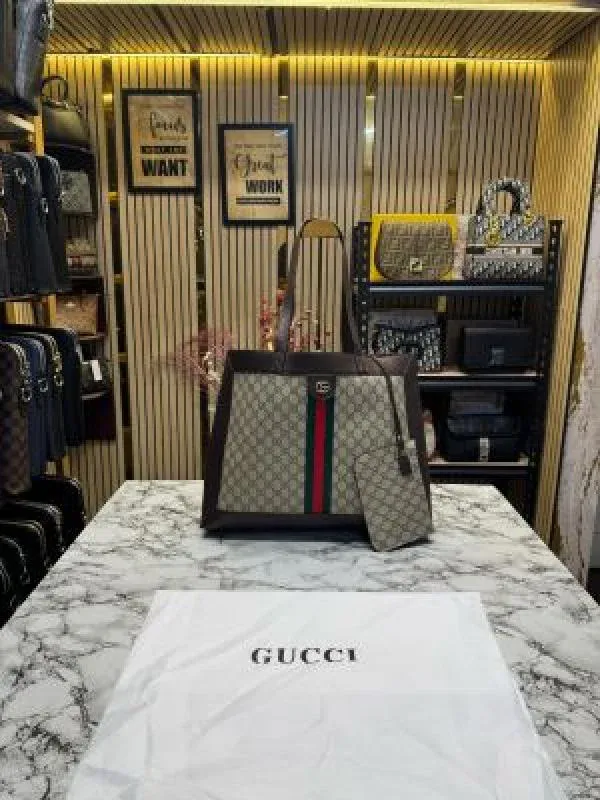 Gucci Canvas Leather Tote with Pouch & Dust Bag