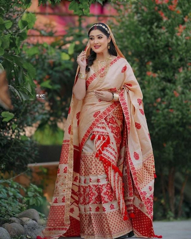 Mix POLY Paat Mekhela Sador Assamese MEKHELA SADOR MEKLA CHADAR MIX PAT JURA MEKEHLA