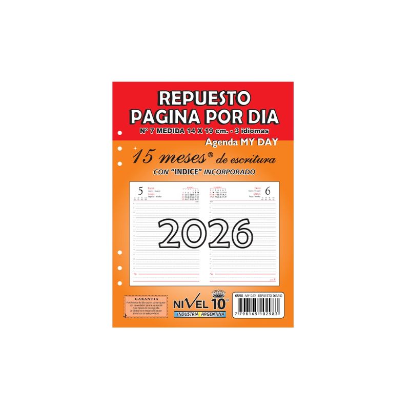 REPUESTO DE AGENDA NIVEL 10 MY DAY NRO.7 DIARIO (6598)