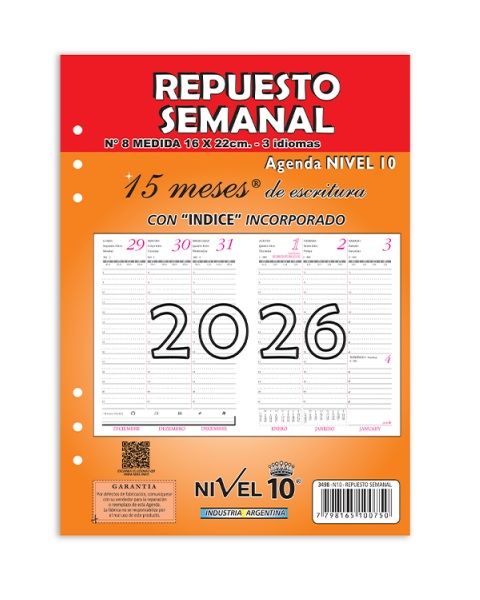 REPUESTO DE AGENDA NIVEL 10 NRO.8 S/ VISTA (3498)