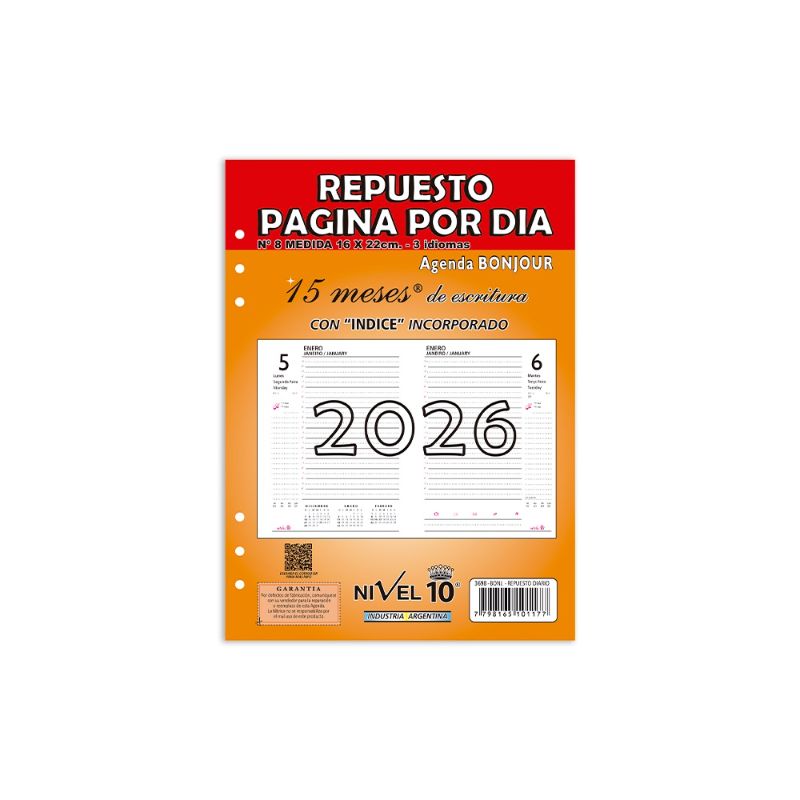 REPUESTO DE AGENDA NIVEL 10 BONJOUR NRO.8 DIARIO (3698)