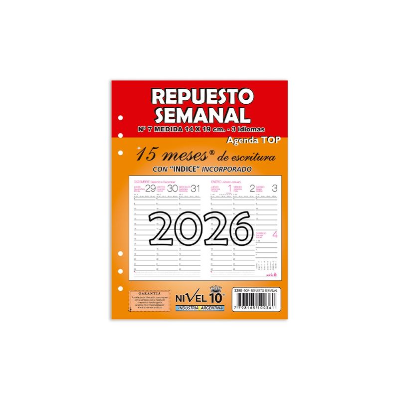 REPUESTO DE AGENDA NIVEL 10 TOP NRO.7 S/ VISTA (3298)