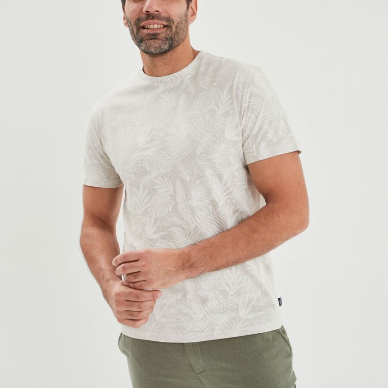 Creeks Men's beige cotton short-sleeved round neck T-Shirt