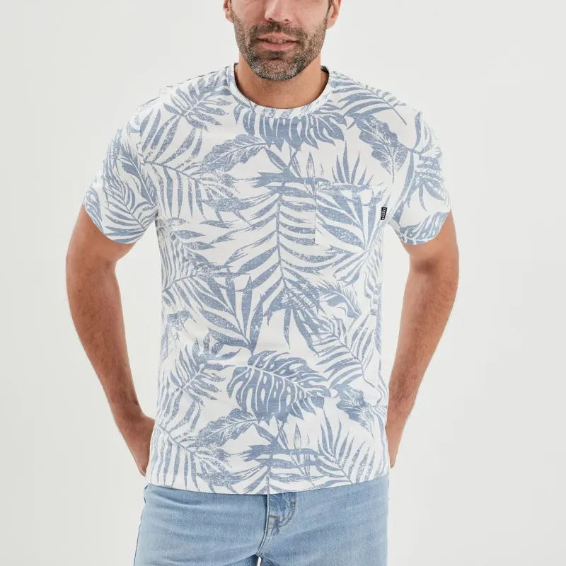 Creeks Men's blue cotton short-sleeved round neck T-Shirt