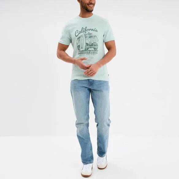 Men's pastel green cotton short-sleeved round neck T-Shirt