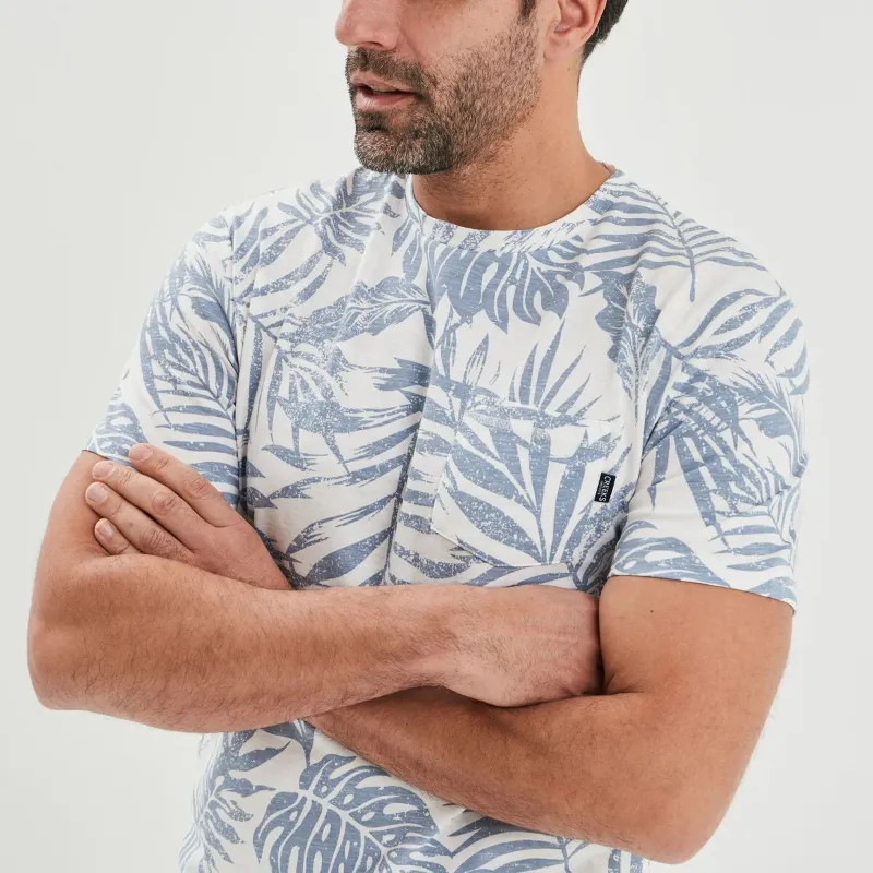 Creeks Men's blue cotton short-sleeved round neck T-Shirt