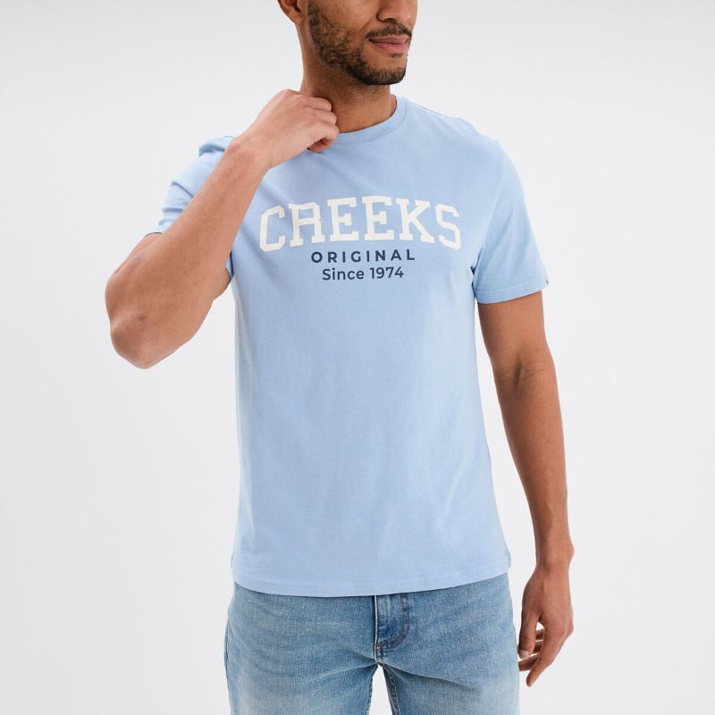 Creeks Men's sky blue cotton short-sleeved T-Shirt
