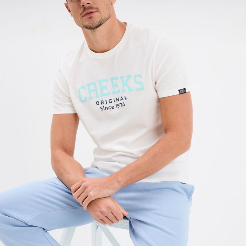 Creeks Men's white cotton short-sleeved T-Shirt