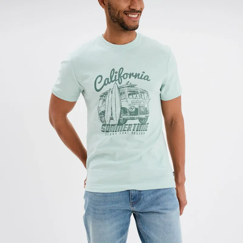Men's pastel green cotton short-sleeved round neck T-Shirt