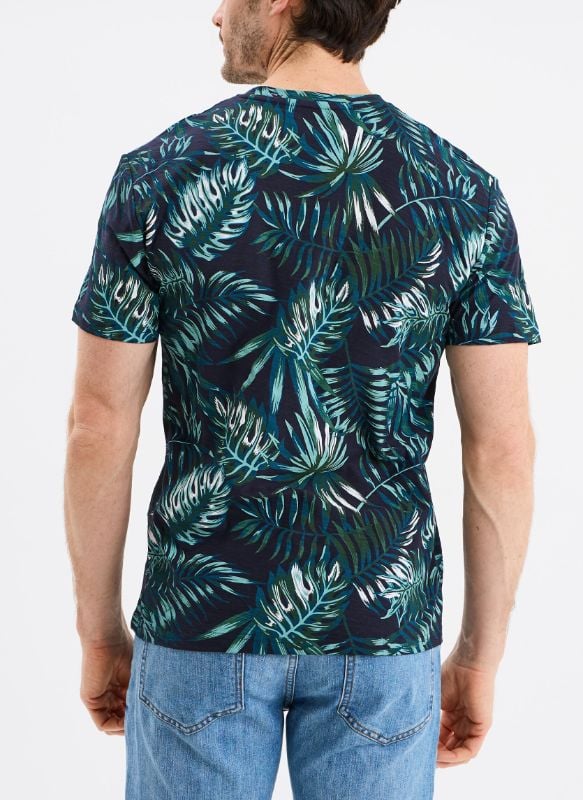Creeks Men's dark blue cotton short-sleeved round neck T-Shirt