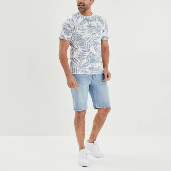 Creeks Men's blue cotton short-sleeved round neck T-Shirt