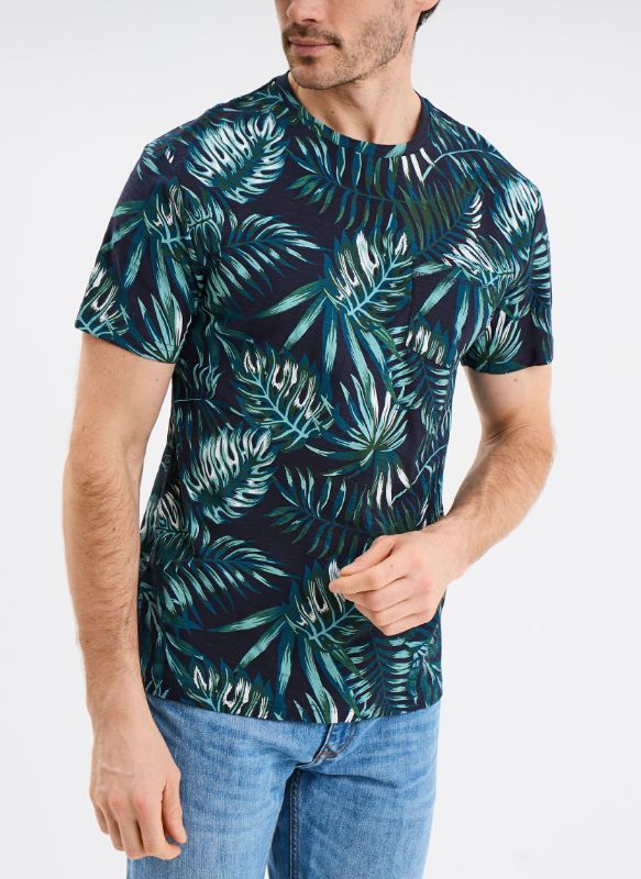 Creeks Men's dark blue cotton short-sleeved round neck T-Shirt