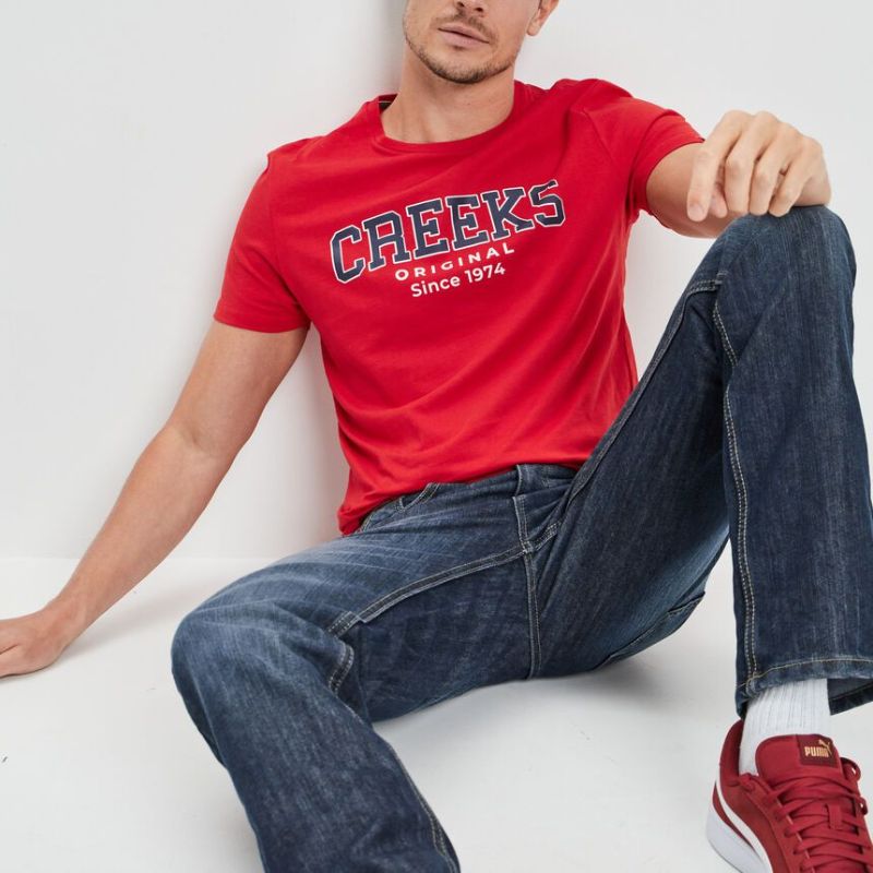 Creeks Men's red cotton short-sleeved T-Shirt