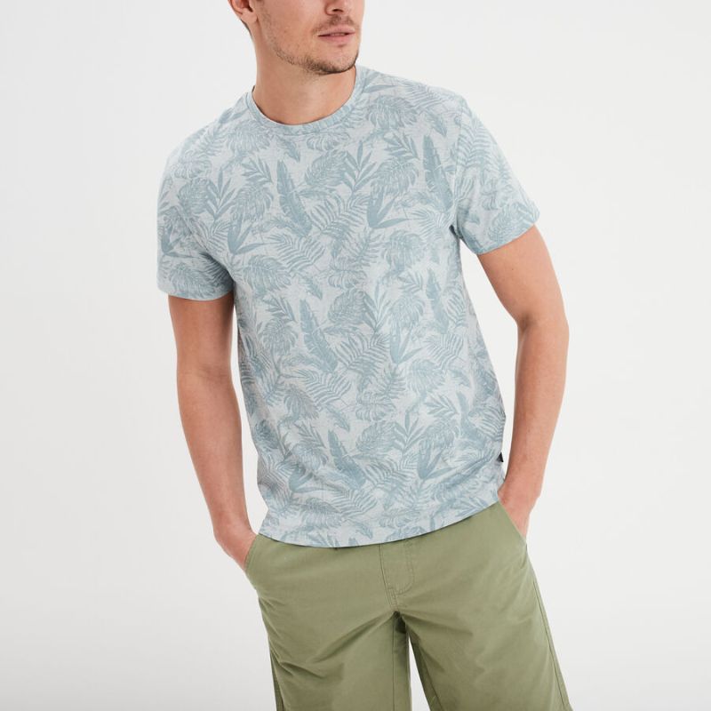 Creeks Men's sky blue cotton short-sleeved round neck T-Shirt