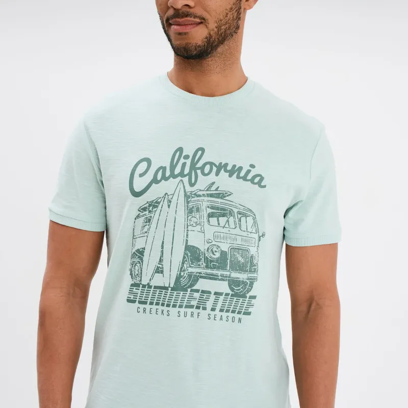 Men's pastel green cotton short-sleeved round neck T-Shirt