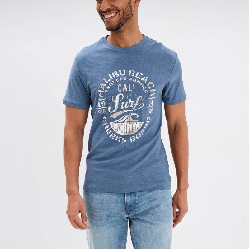Men's pastel blue cotton short-sleeved round neck T-Shirt