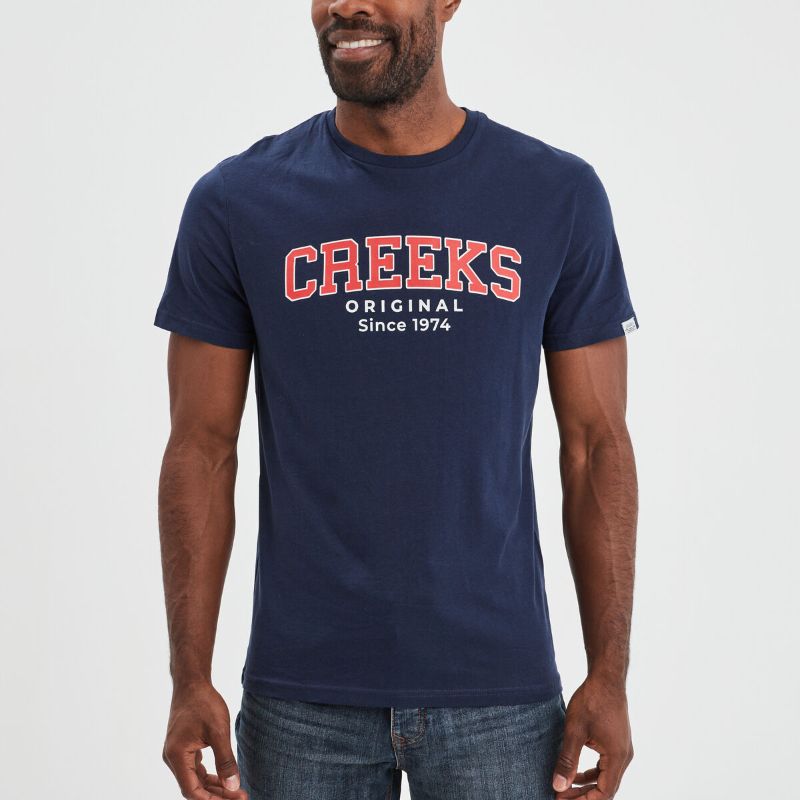 Creeks Men's Navy Blue Cotton Short Sleeve T-Shirt