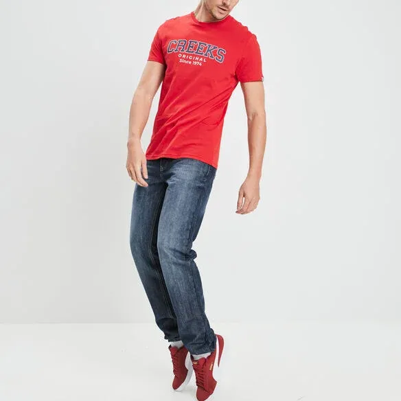 Creeks Men's red cotton short-sleeved T-Shirt