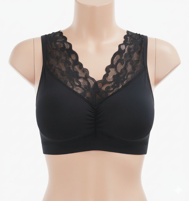 Lace V-Neck Comfort-Focused Wire-Free Bra