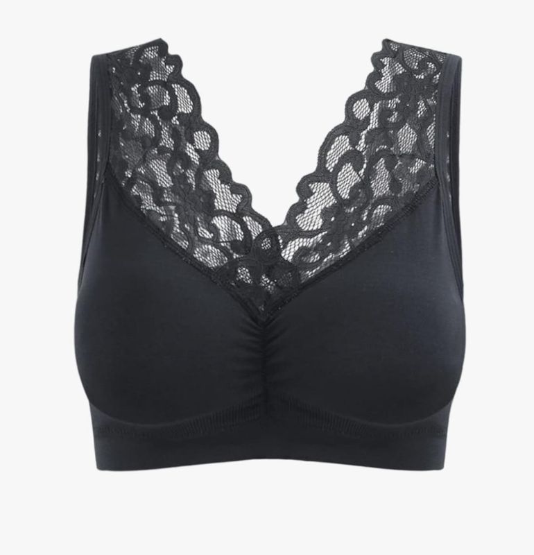 Lace V-Neck Comfort-Focused Wire-Free Bra
