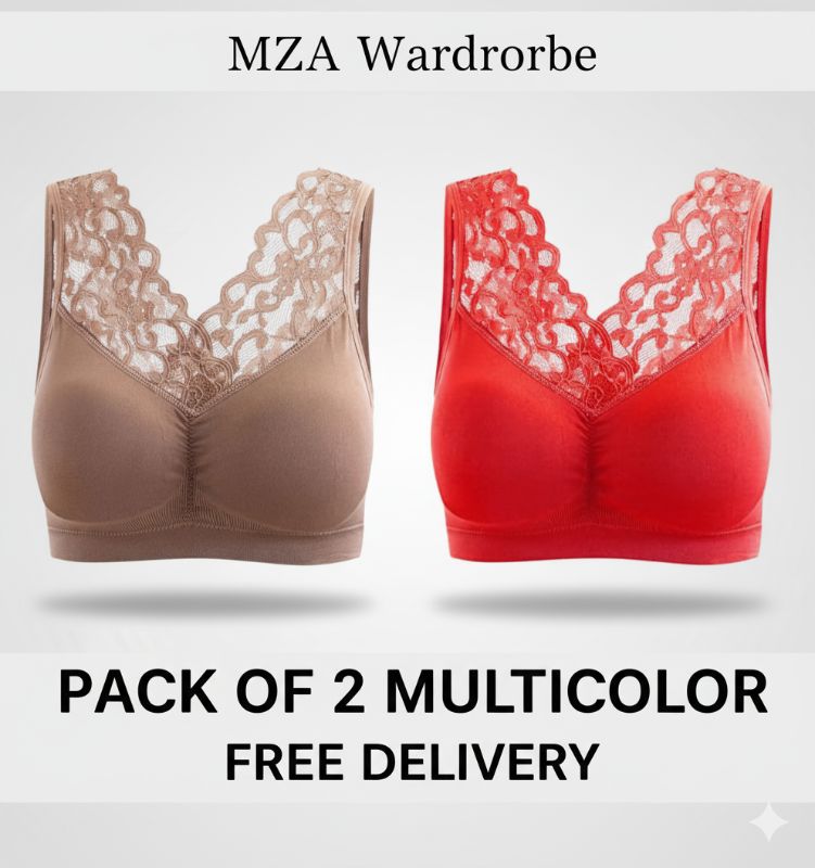 Lace V-Neck Comfort-Focused Wire-Free Bra (Pack of 2)