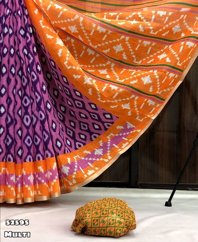 Soft linen ikkat printed saree