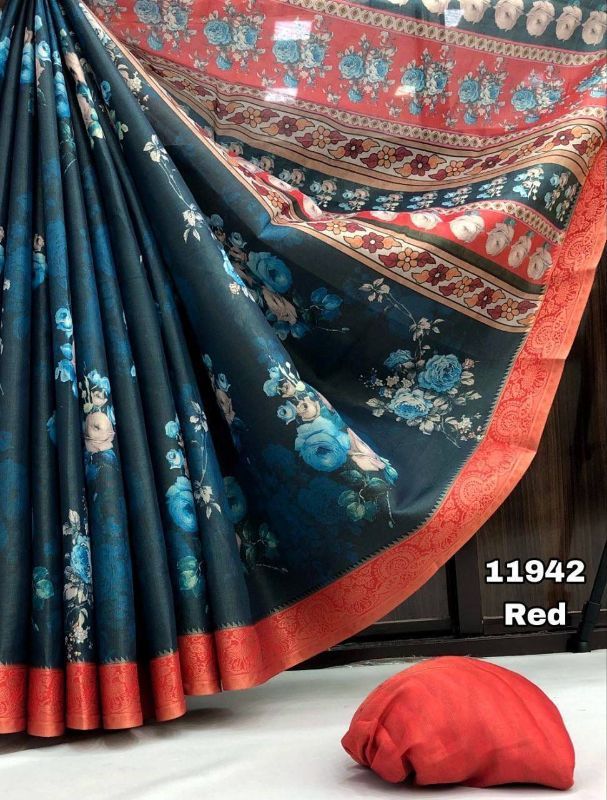 Floral digital print  silk saree